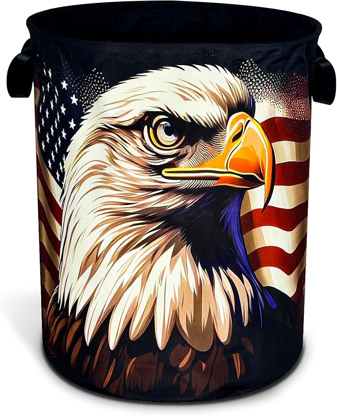 American Flag Eagle Laundry Basket Foldable Oxford Cloth Funny Tote Bag Laundry