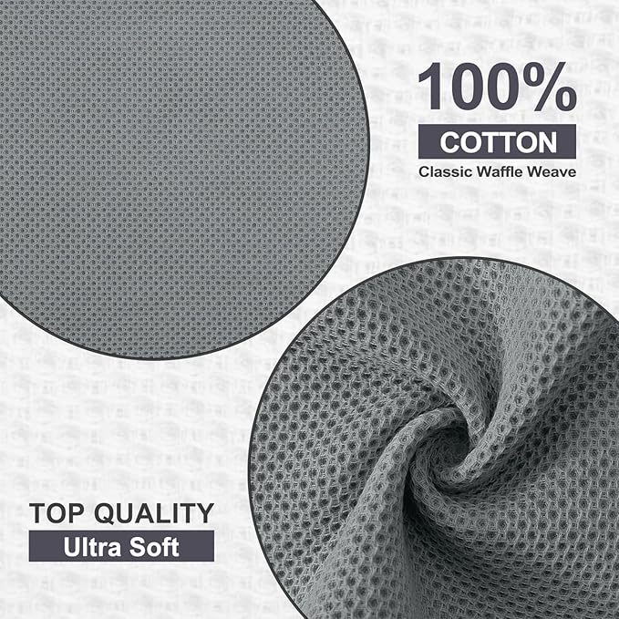 Kitinjoy 100% Cotton Kitchen Dish Cloths, 6 Pack Waffle Weave Ultra Soft