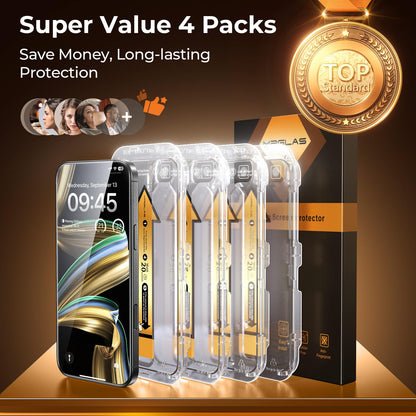 MRGLAS 4-Pack TOP 9H+ Glass for iPhone 16 Pro Screen Protector [Auto Alignment Kit] [10X Military Protection] UNBREAK Tempered Glass Flim for iPhone 16 Pro 6.3 inch Case-Friendly