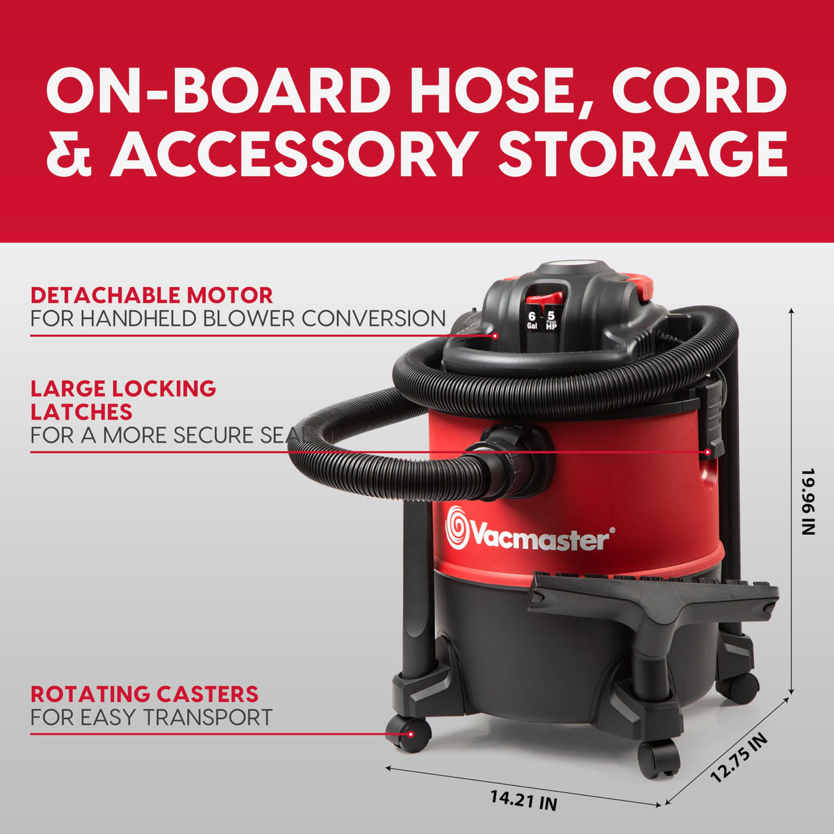 Vacmaster Wet/Dry Vacuum with Detachable Blower 6 Gallon 5 Peak HP-VBVB611PF 1101