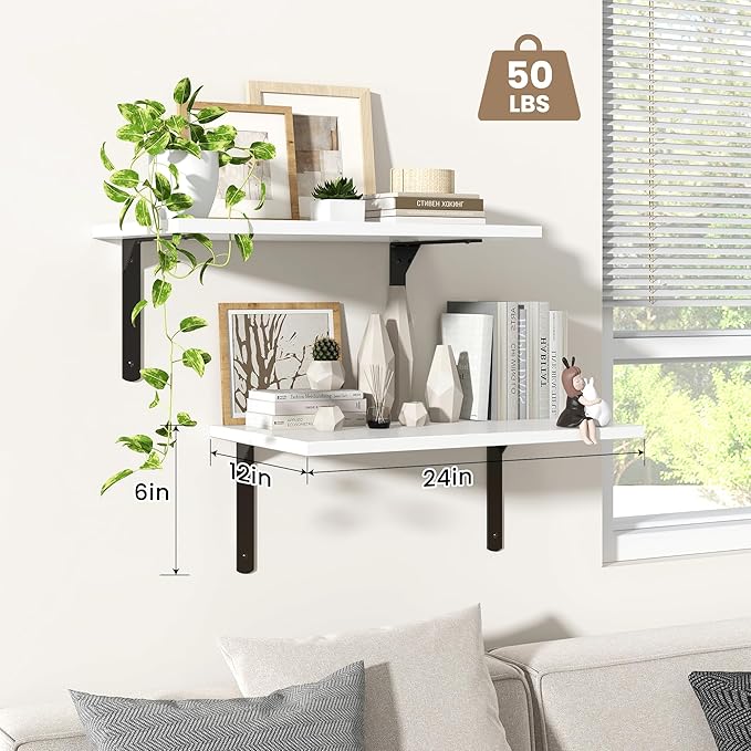Fun Memories Floating Shelves for Wall, 12 Inch Deep Floating Shelves Set of 2