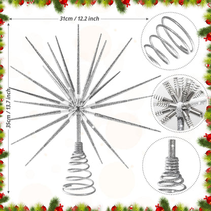 Silver Christmas Tree Topper 13.7 Inch - No DIY Silver Star Burst Tree Topper, Exploding Star Christmas Tree Decorations