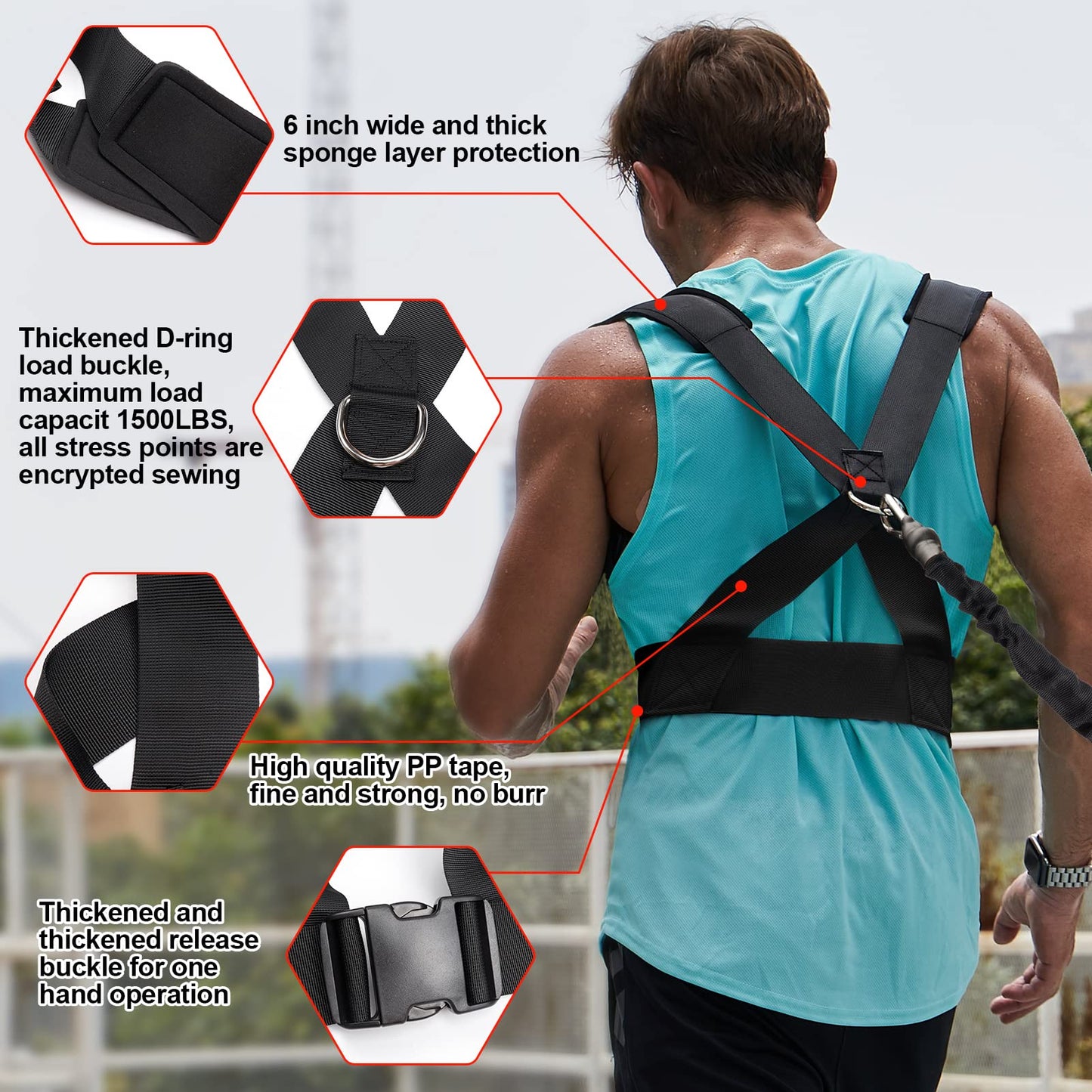 Sunsign Resistance Running Training Bungee Band, Bungee Resistance Cord Set, Long Resistance Band, Lateral Movement Sprint Overspeed Training Fitness for Fast, 9.8ft-Black