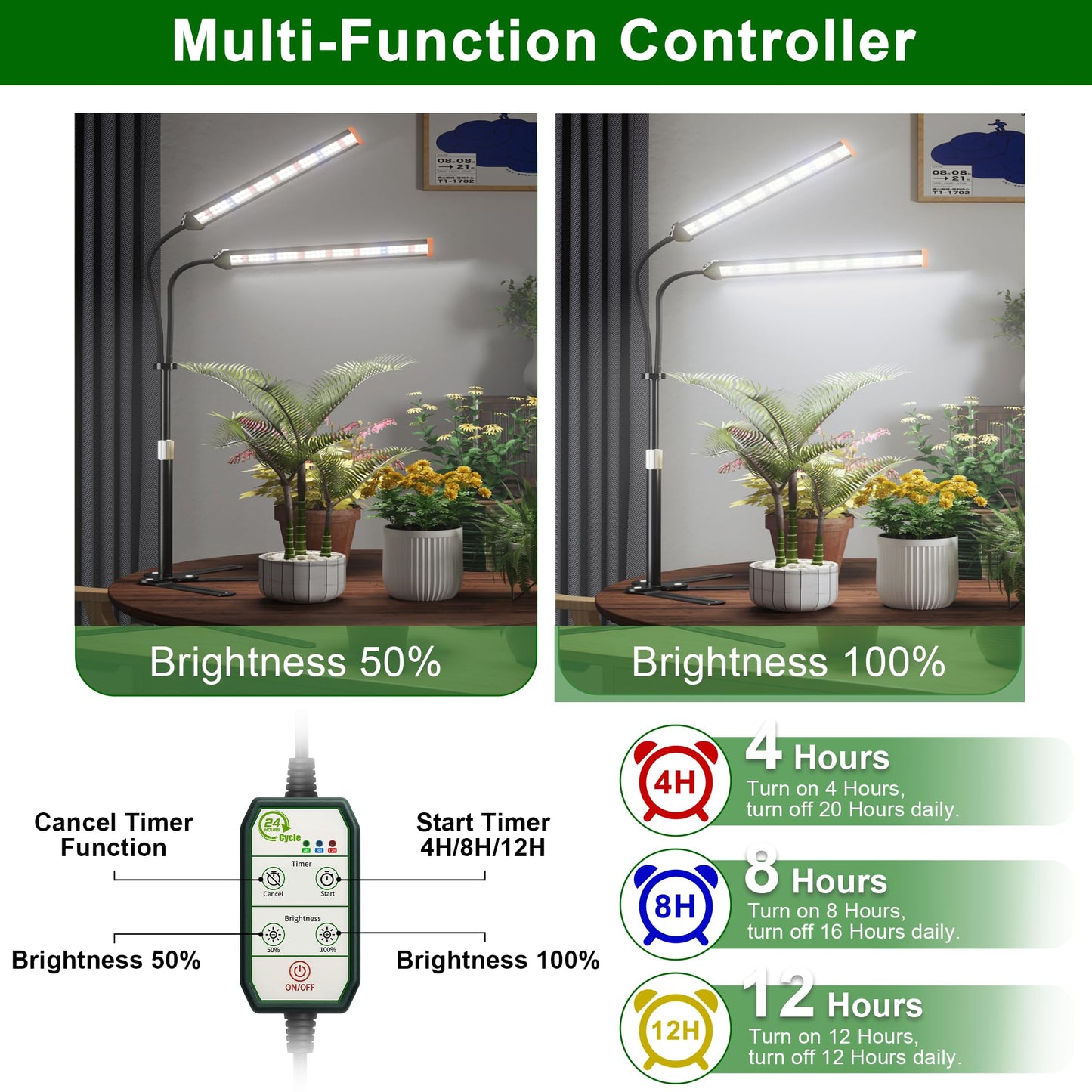 GooingTop Grow Light for Indoor Plants,5000K Full Spectrum Growing Plant Lamp with White Red Blue LED for Pots Succulents Seed Starting,Height Adjustable 10-32'' with Optional Dimming & Timer