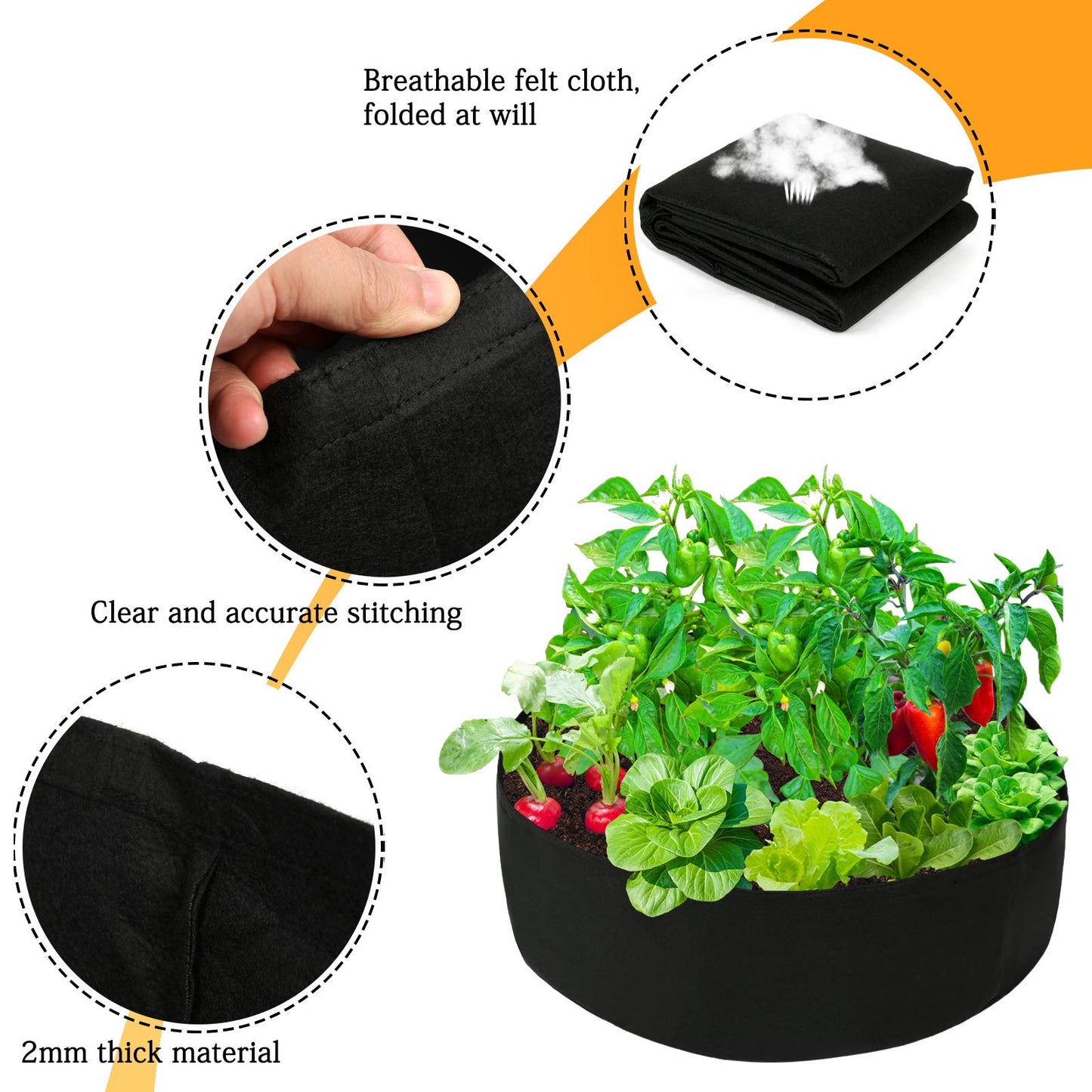 Firlar Fabric Raised Garden Bed, 15 Gallon Round Raised Bed Planter Grow Bag Garden Bed Bag for Plants, Herb, Flowers and Vegetables, Black (Dia 24 x H 8)