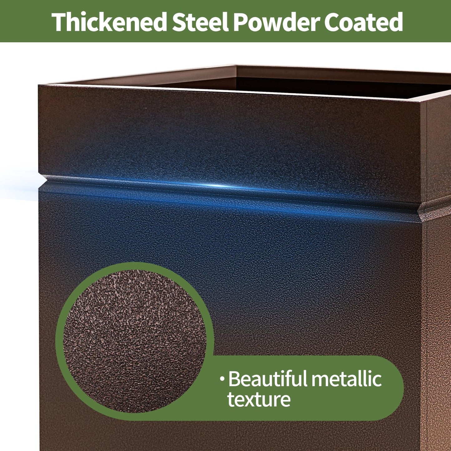 HONYTA Matel Planter Box 17" L x 17" W x 18" H, Cube Heavy Duty Powder Coating Steel Planters with Drainage Hole, Indoor Outdoor All-Weather Use for Home, Porch, Patio, Garden(Bronze)