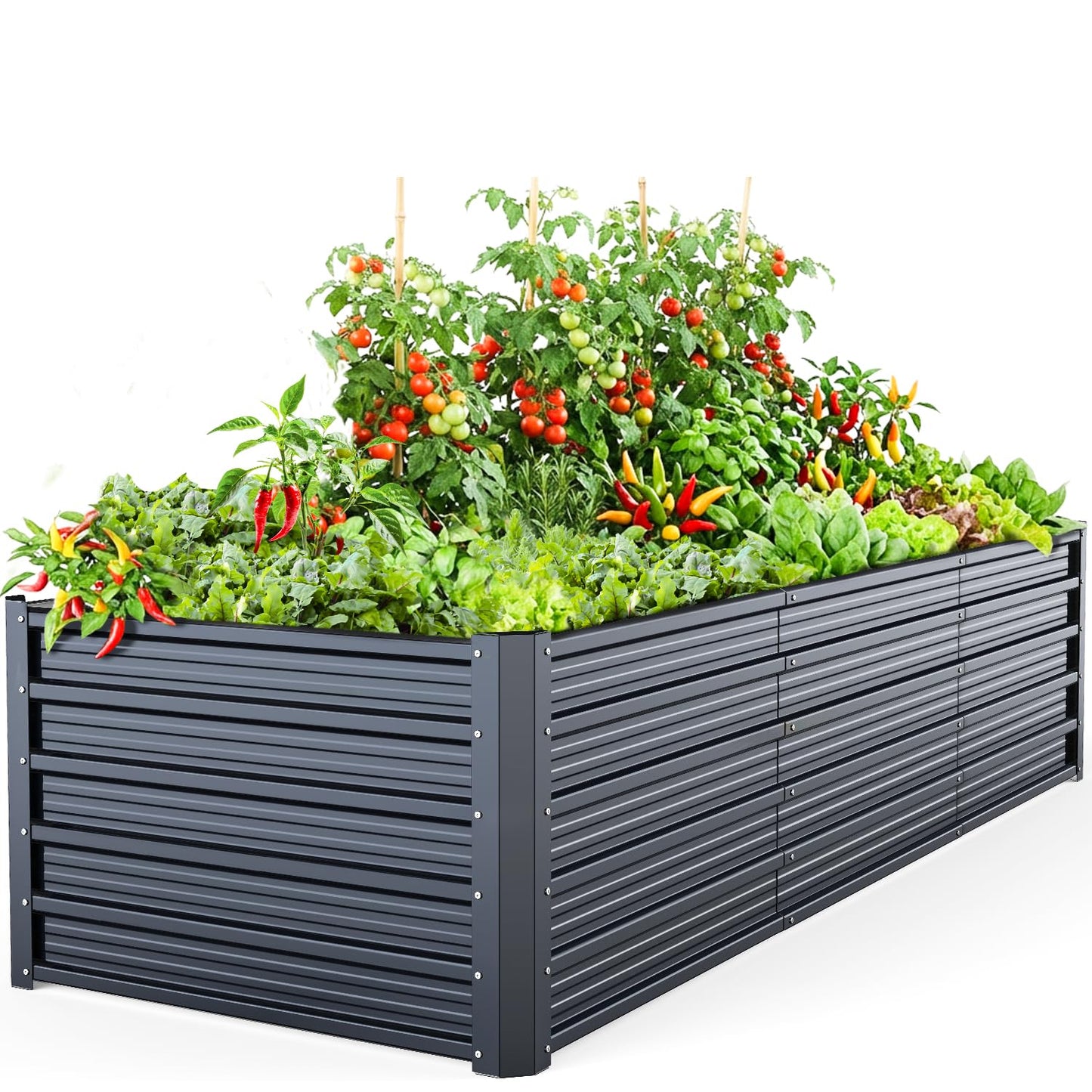 Ohuhu 8x3x1.9 FT Metal Raised Garden Bed Outdoor, Reinforced Deep Root Galvanized Steel Rustproof Planter Box, 100% Non-Toxic, 341 Gal Heavy Duty Tall Raised Beds for Growing Vegetables Flowers Herbs