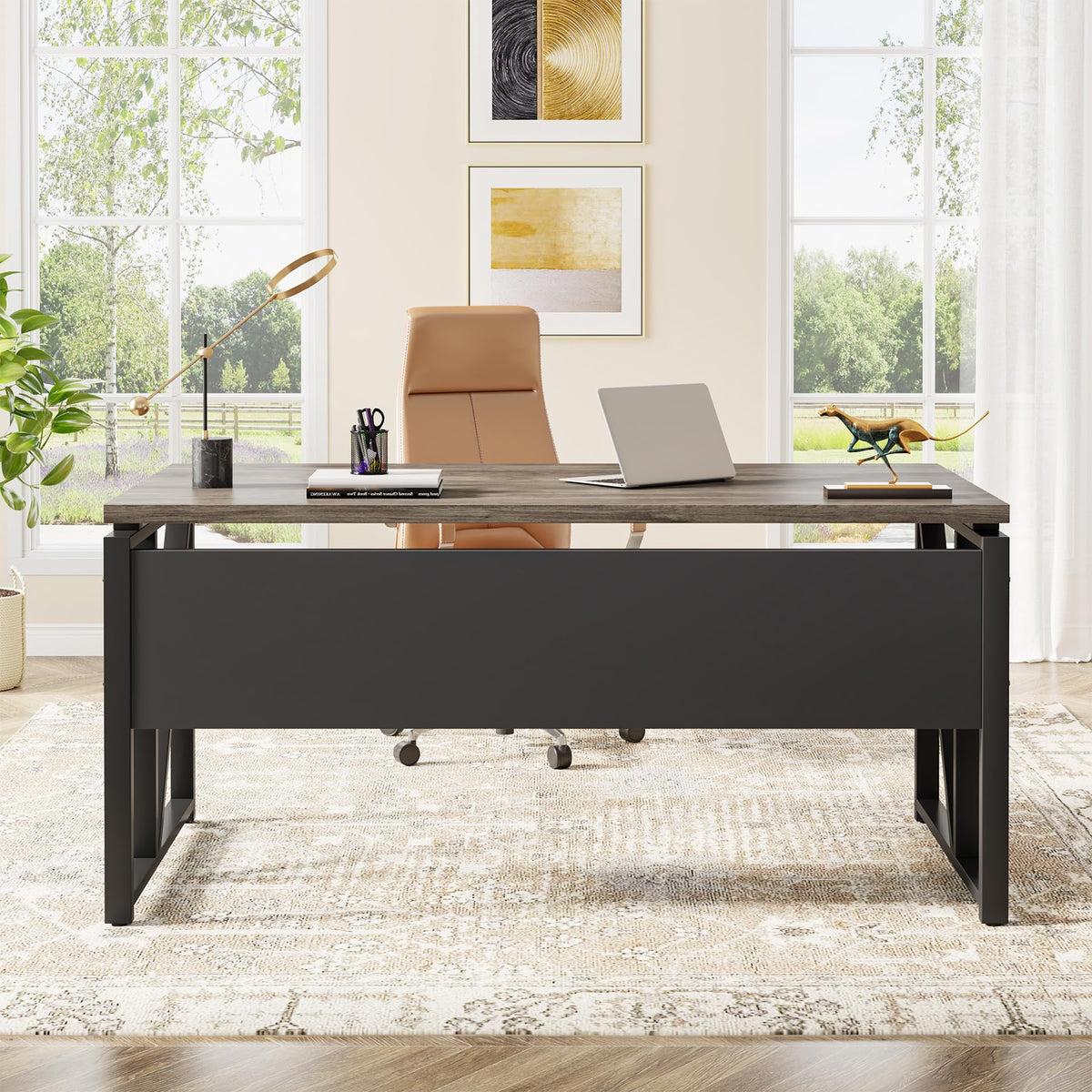 Tribesigns Office Desk with Drawers Sets, 55 inches L Shaped Computer Desk with Mobile File Cabinet,Big Executive Desk for Home Office Furniture Sets (Dark Oak, 55-inch)