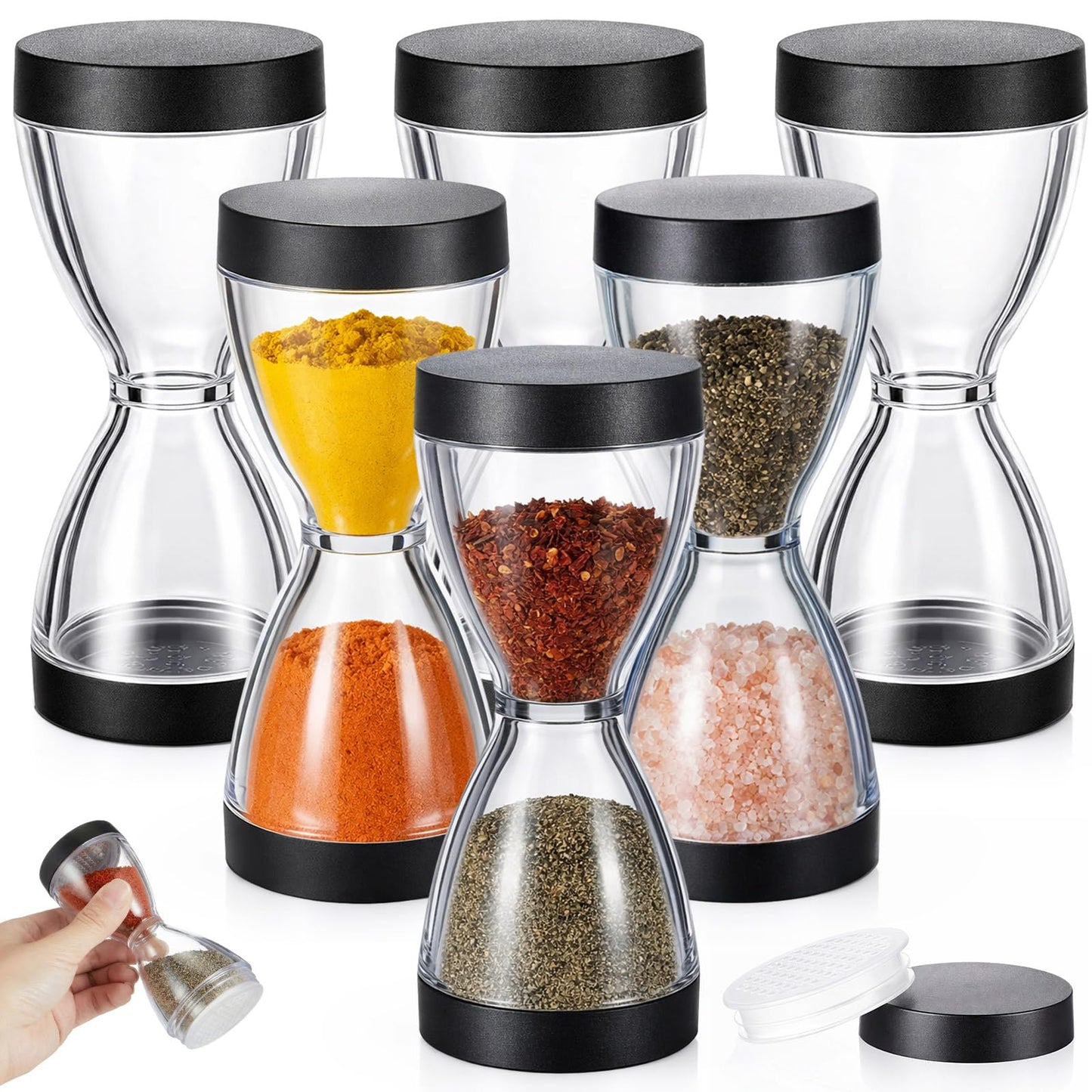 LemonRoad 6 Pcs 2 in 1 Travel Salt and Pepper Shaker for Lunch Box Portable Mini Split Compartment Seasoning Bottle Outdoor Salt Container Secure Lid for Camping Rv Backpack BBQ