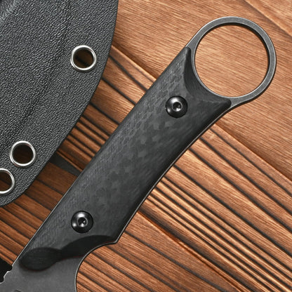 CCFFCC FF105 Fixed Blade Knife，DC53 Black Stonewashed Steel Blade Carbon Fiber Handle Full Tang Knife for Outdoor Camping Hunting Working(Black)