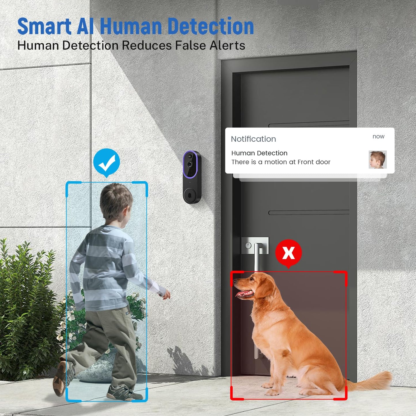 1080p Video Doorbell Camera Wireless with Chime, AI Human Detection, 2-Way Audio, FHD Live View, 2.4G WiFi, Night Vision, Cloud Storage, Battery Powered, Indoor Outdoor Surveillance (Purple)