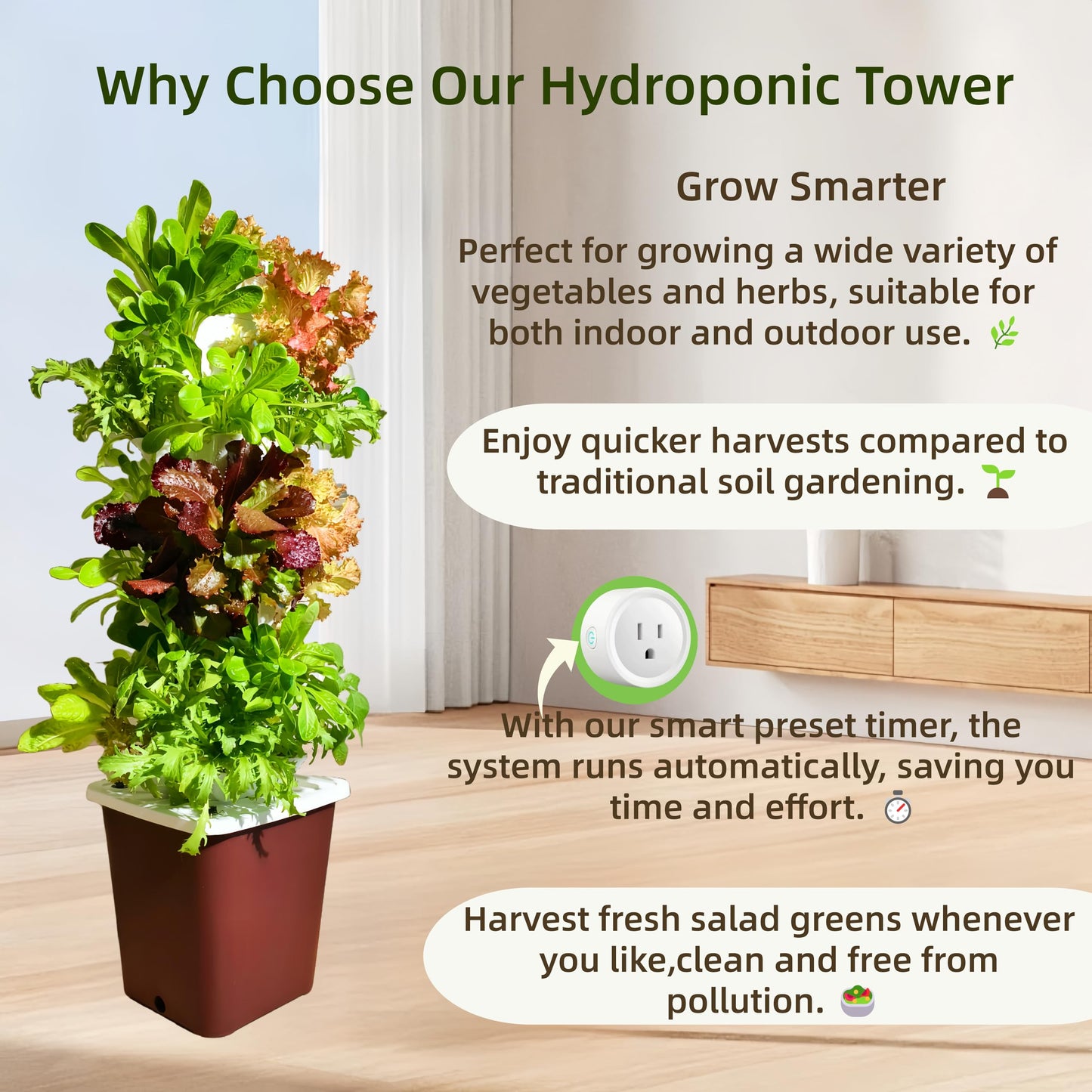Hydroponics Tower Growing System Kit, Vertical Garden Indoor Outdoor, Up to 35 plants,Lettuce Grow Tower & Timer, Smart Indoor Growing System for Kitchen, Balcony, Apartment Herbs & Vegetables