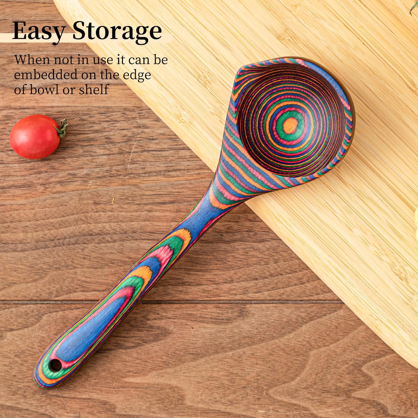Gudamaye Pakkawood Rainbow Deep Soup Ladle with Spout, 9.6 inch Big Soup Ladle for Cooking