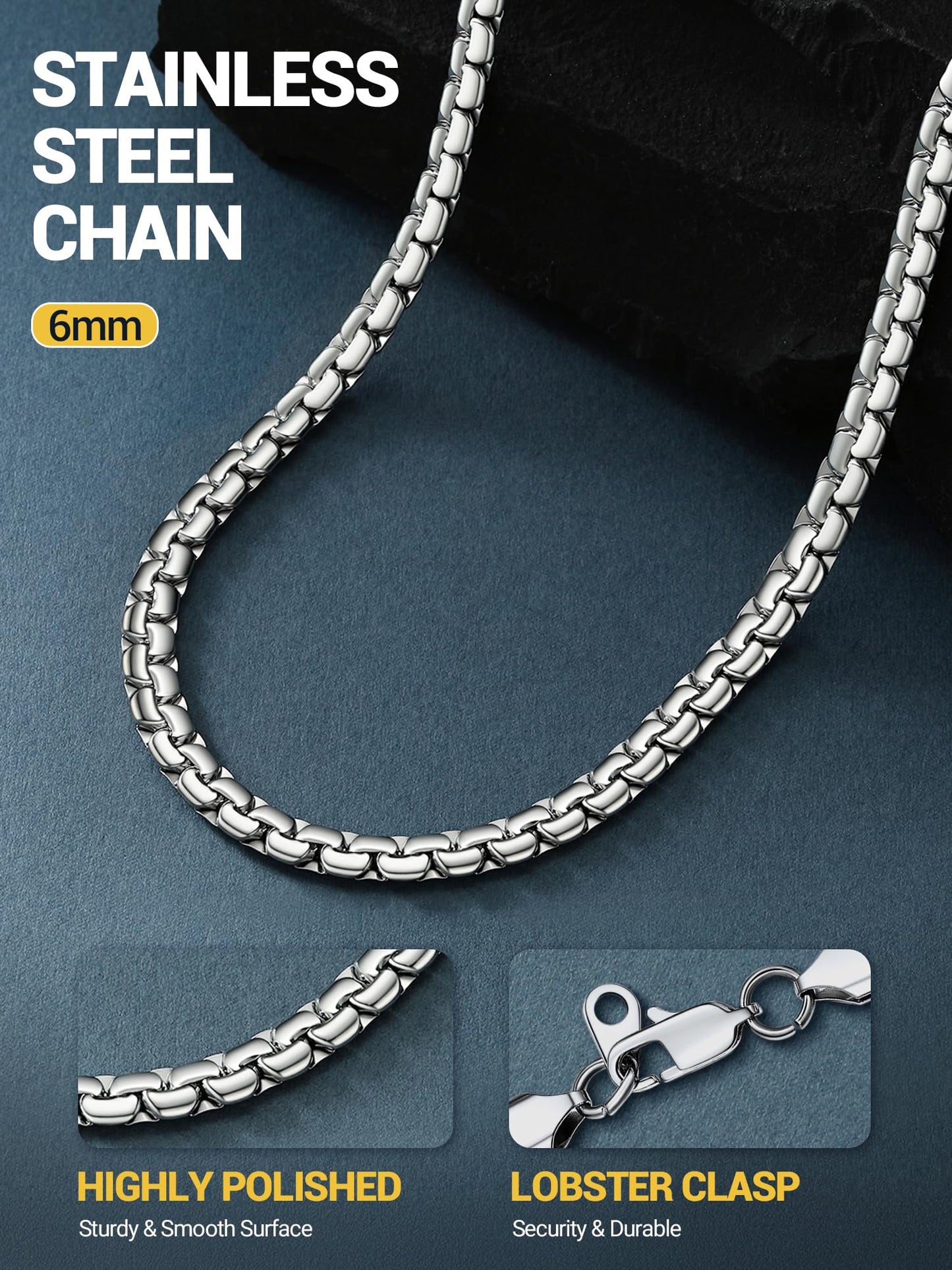 PROSTEEL Hip Hop Stainless Steel Chains For Men Mens Jewelry Neckless Chunky Necklace 6mm 28inch Long Rappers Chains