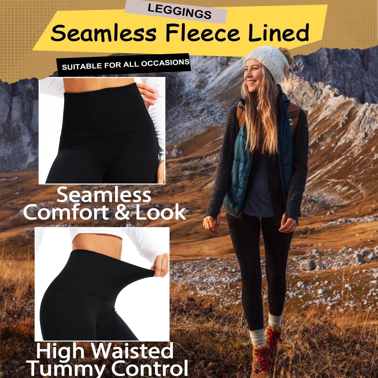 Hi Clasmix Fleece Lined Leggings Women - Seamless Thermal Winter High Waisted Tummy Control Thick Warm Yoga Pants