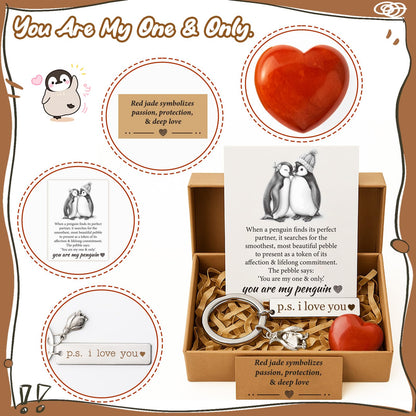 BABYQLO Penguin Gift Box Set - Romantic Anniversary I Love You Presents for Him or Her, Girlfriend, Boyfriend, Fiancee, Wife, Husband - Valentine's Day, Birthday, Engagement & Easter Basket Stuffer
