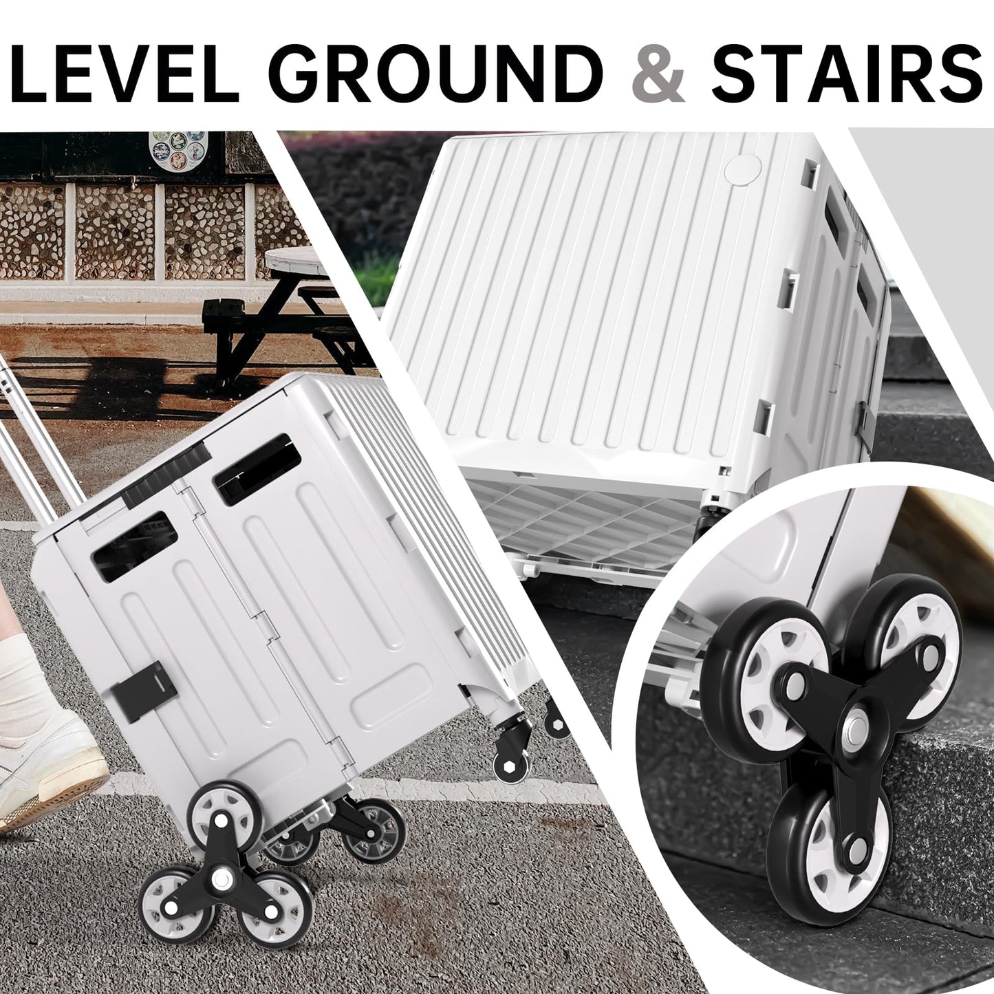 TODAYGO Stair Climbing Cart with Wheels: Collapsible Rolling Cart for Teachers School Supplies Books Art Projects Grocery Trade Shows & Stairs Foldable Utility Organizer with Lid Crate Basket Shelves