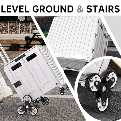 TODAYGO Stair Climbing Cart with Wheels: Collapsible Rolling Cart for Teachers School Supplies Books Art Projects Grocery Trade Shows & Stairs Foldable Utility Organizer with Lid Crate Basket Shelves