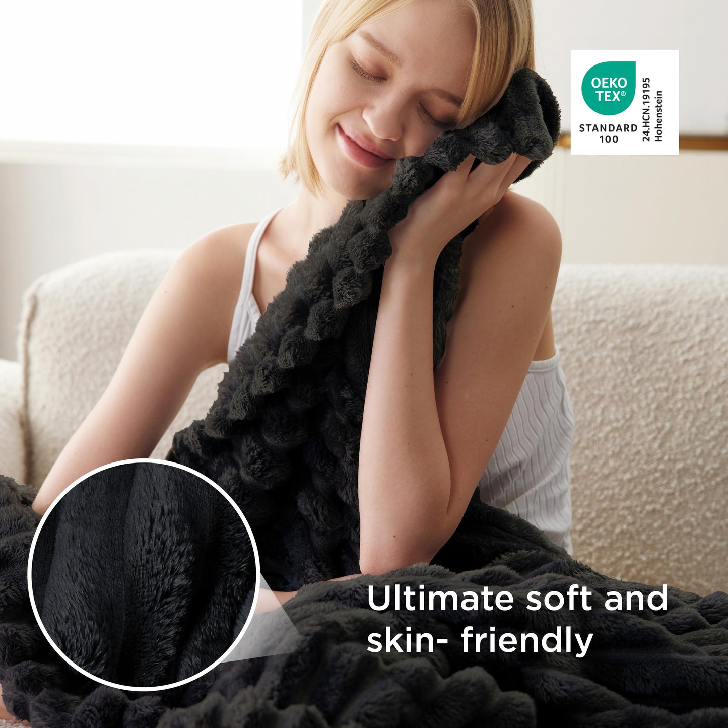 Bedsure GentleSoft Blanket for Couch & Bubble Waterproof Blanket for Couch Throw Black 50x60inch