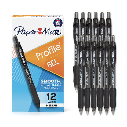 Paper Mate Gel Pen Profile Retractable Pen 0.7mm Black 12 Count