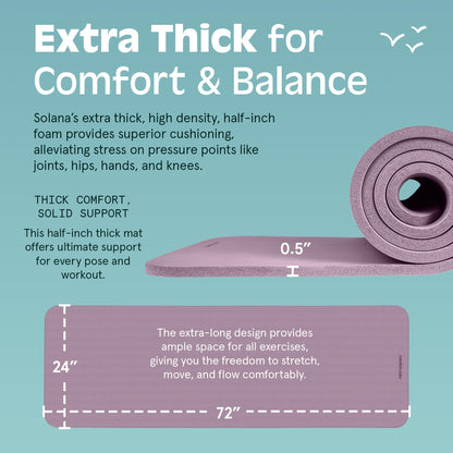 Retrospec Solana Yoga Mat 1/2" Thick w/Nylon Strap for Men & Women - Non Slip Exercise Mat for Yoga, Pilates, Stretching, Floor & Fitness Workouts