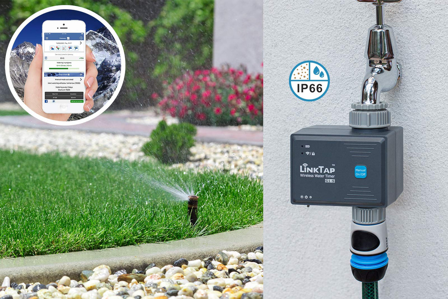 LinkTap G1S Wireless Water Timer (Gateway Not Included), Smart Irrigation Controller for Lawns & Gardens, Easy Install, Weather Aware, Greater Range than WiFi, App & Smart Assistant, IP66 Waterproof