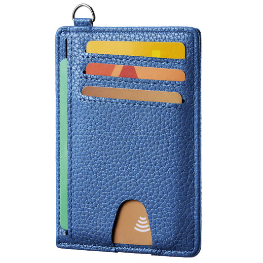 Mayski Slim Wallet, Credit Card Holder for Women, Minimalist Front Pocket RFID Blocking Card Cases, Small Wallet Women Men(Litchi Ocean Blue)