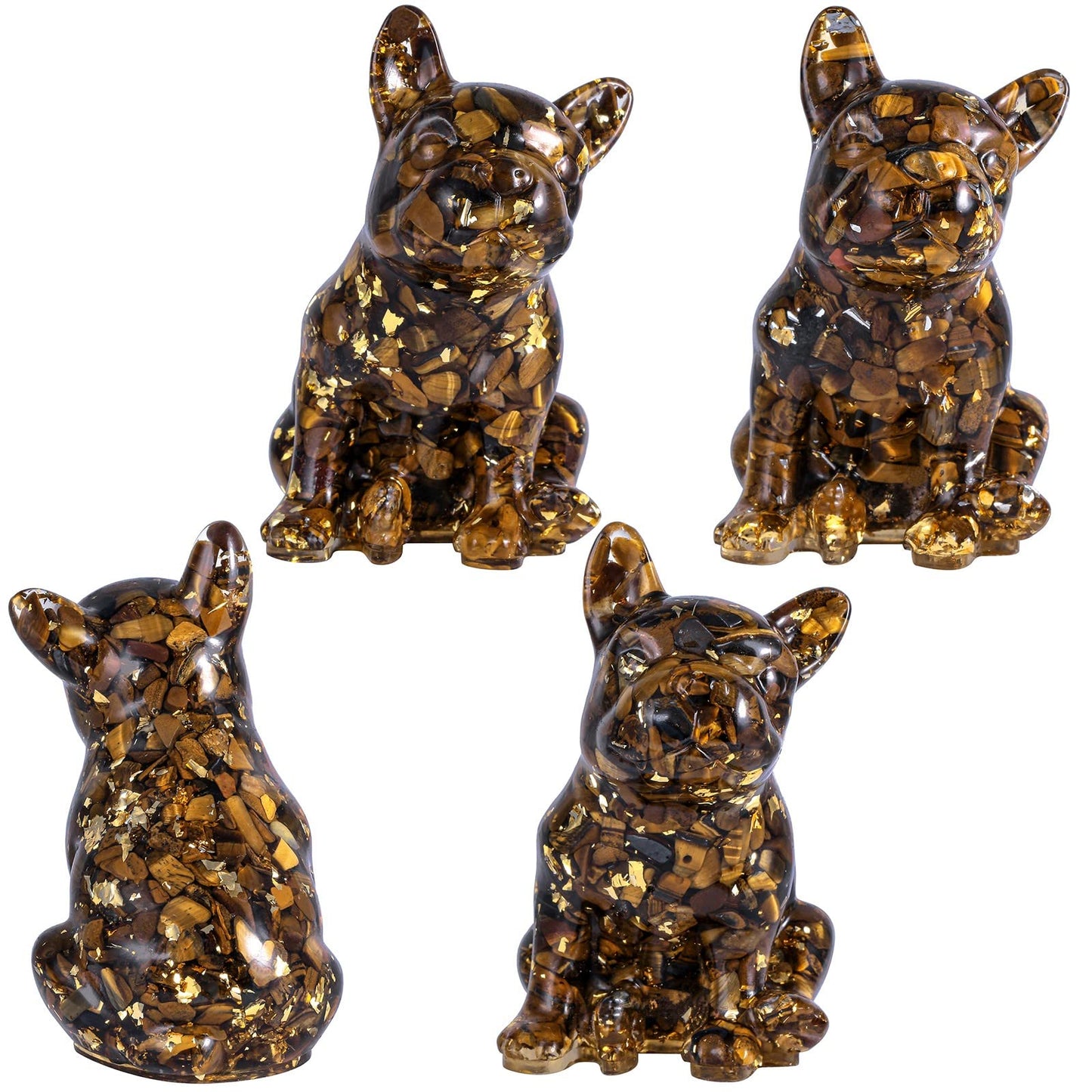 SUNYIK Resin Crystal Stone French Bulldog Statue, Reiki Healing Stone Animal Figurines Decor for Home Office Desk Tabletop, Tiger's Eye