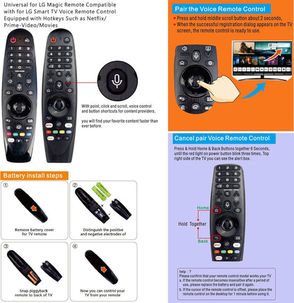 Magic Replacement for LG TV Remote with Voice and Pointer Function，AKB75855501 and MR20GA for LG Smart TV Remote（OLED/NANOCELL/ 4K UHD Models with Netflix and Prime Video Hot Keys,Google/Alexa