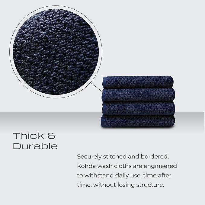 Luxury Silver-Infused Navy Blue Washcloths 4-Pack Set, 12.9"x12.9"