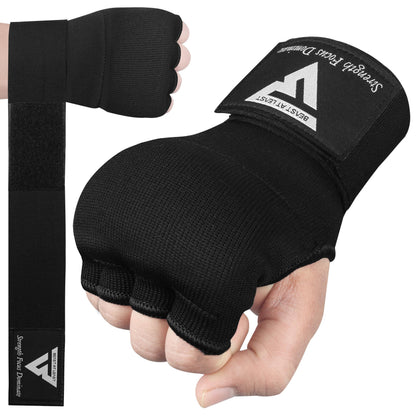Gel Boxing Hand Wraps Inner Gloves for Men and Women, Quick 76cm Long Wrist Straps, Elasticated Padded Boxing Wraps for Muay Thai, MMA, Kickboxing, Martial Arts (Black, L/XL)