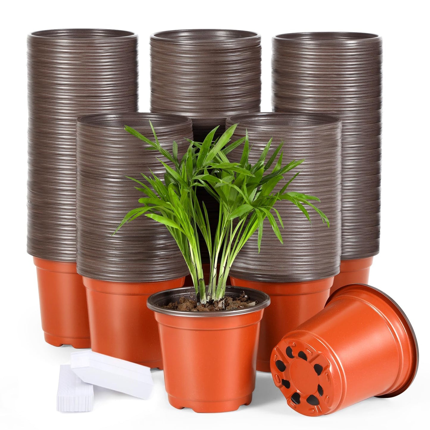 Hemikaki 300 Pack 4 Inch Plastic Nursery Pots for Plants, Small Seedling Pots Succulent Pots Flower Pots with Drainage Holes, Come with 300pcs Plant Labels
