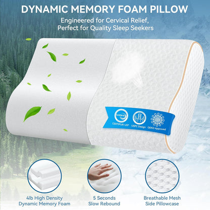 Cervical Neck Pillow for Pain Relief- Queen Size Cooling Pillow for Sleeping, Memory Foam Pillows for Neck Shoulder, Ergonomic Adjustable Contour Bed Pillow for Side, Stomach & Back Sleepers