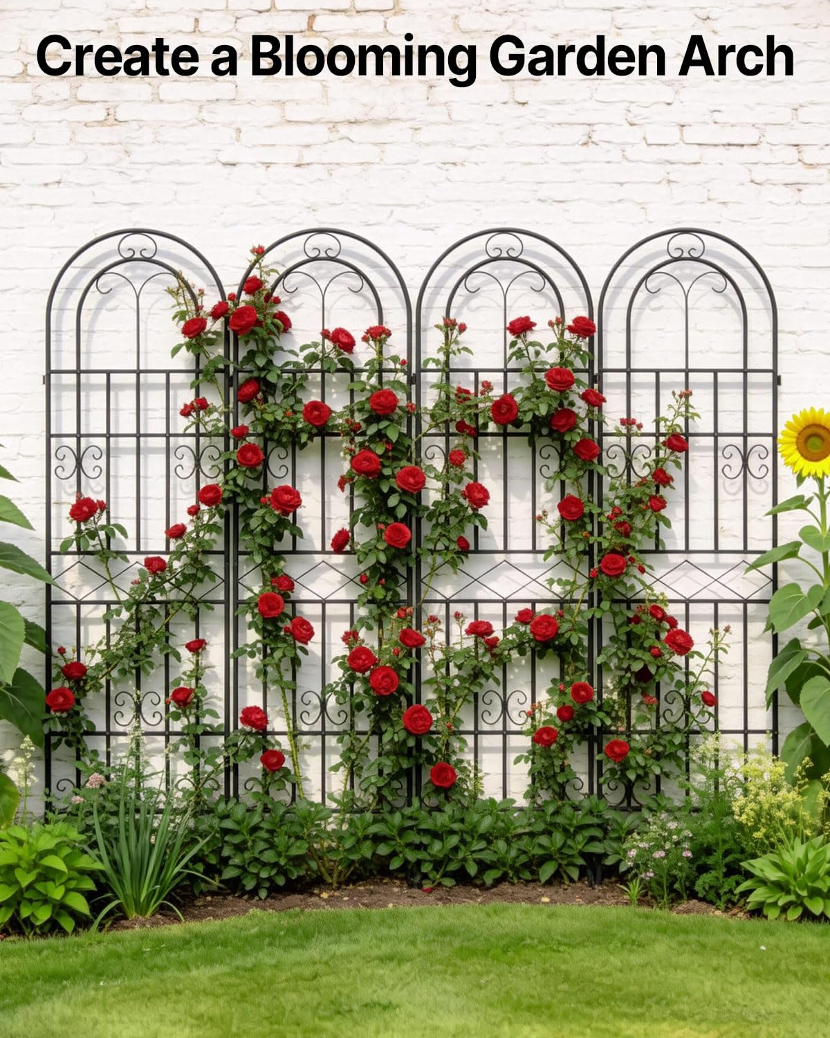Suteck Garden Trellis for Climbing Plants Outdoor, 71” H x 20” W, 4 Pack Metal Garden Trellis with Rustproof Powder-Coated, Rose Trellis for Patio Lawn Yard, Flower & Vegetable Support