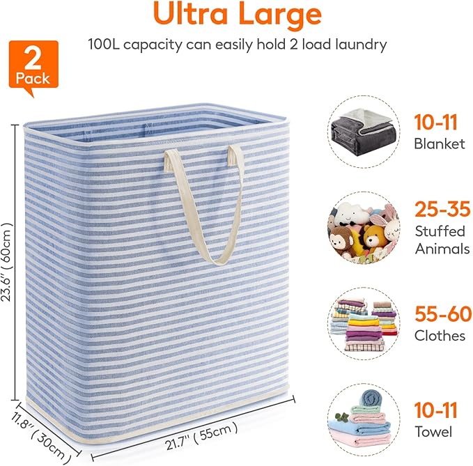 Lifewit 2 Pack Laundry Hamper Large Collapsible Laundry Baskets, Freestanding