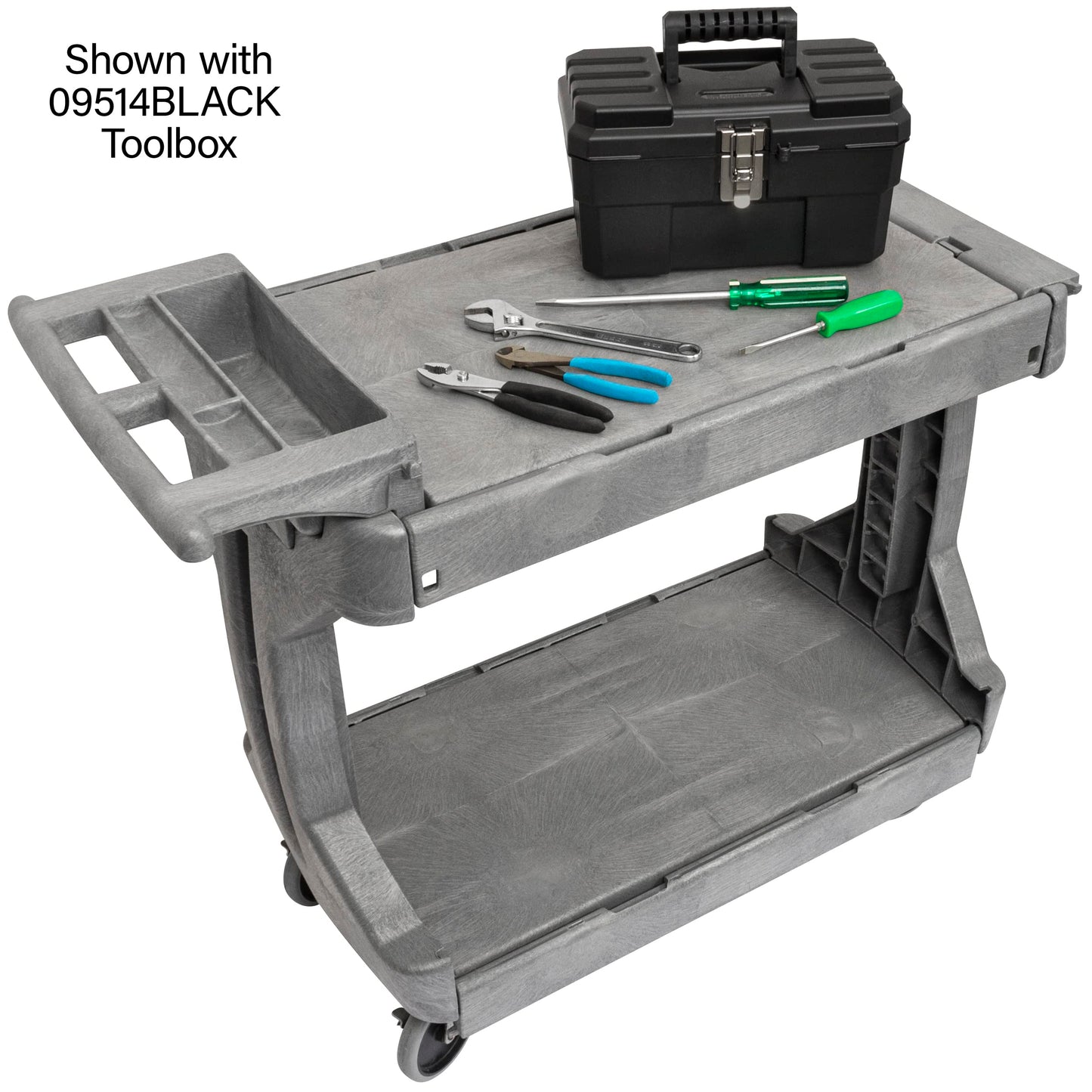 Akro-Mils 30930 ProCart 400 Pound Capacity Heavy Duty 2 Tier Rolling Service Utility Cart with Wheels and Hinged Side Gates, 42-Inch x 19-Inch x 35-Inch, Gray