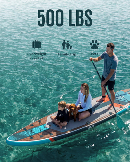 ZLX 11'6" Extra Wide Inflatable Paddle Board with Seat, Touring Stand Up Paddleboard, Fast Long-Distance SUP, Stable Center Fin, Portable Backpack & Accessories for Adults, 500lb/3 People/Family