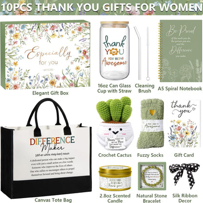 Thank You Gifts for Women, Administrative Professional Day Gifts, Employee Appreciation Office Gift for Coworkers Farewell Thank You Gift Basket for Boss Teacher Nurse Employees w/ Canvas Tote Bag