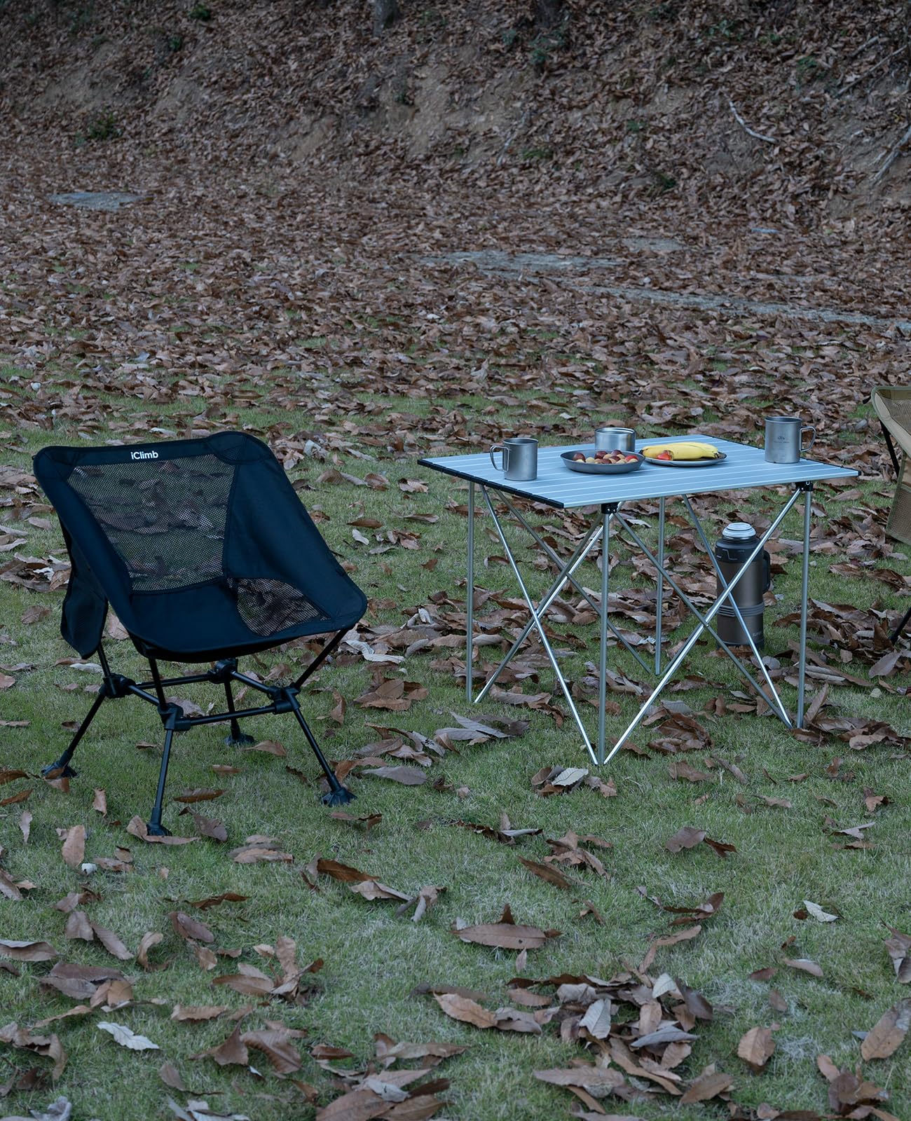 iClimb 1 Light Folding Table and 2 Heavy Duty Compact Folding Chair Bundle for Adults Outdoor Camping Glamping Beach Concert