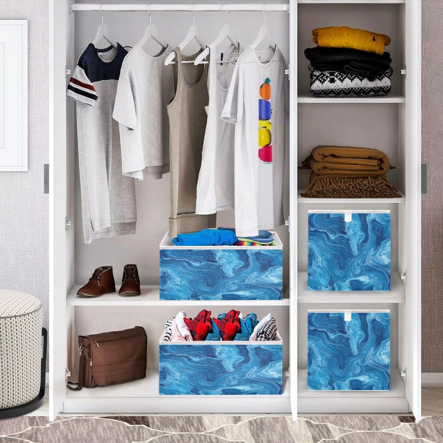 senya Large Storage Bins Blue Pigment Collapsible Foldable Storage Cubes Fabric Basket Closet Organizer Containers Box for Home Bedroom Office 11 x 11 x 11in