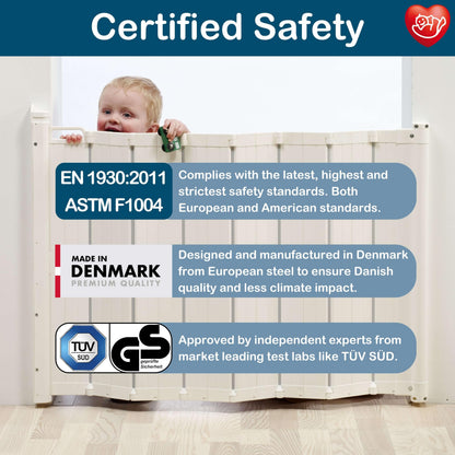 BabyDan - Guard Me Auto Retractable Stair Gate, 55-89 cm width, One-Hand Operation Safety Gate, Child and Pet Gate, White, Made in Denmark