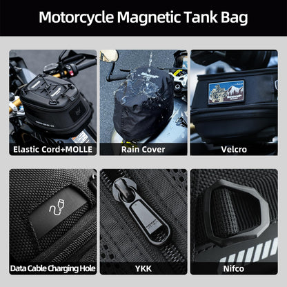 abamita Rhinowalk Motorcycle Tank Bag Magnetic Quick Release 5–6.5L Expandable Motorbike Fuel Tank Bag with Lock, Waterproof Storage Backpack with Rain Cover (Orange)