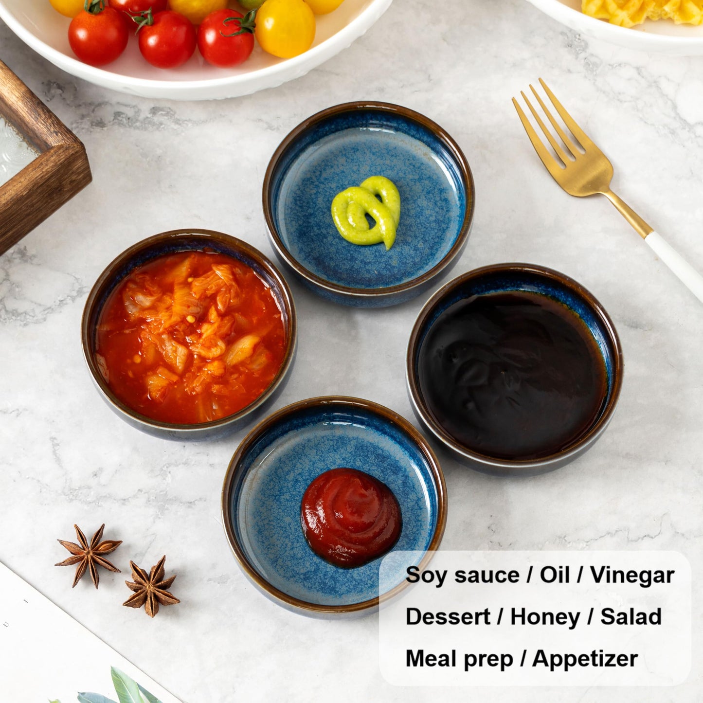 Dipping Bowls Set of 4, 2462°F High-Fired Reactive Glaze Ceramic Small Bowls for Dips,Olive Oil & Sauce,Elevates Table Setting,Idea for BBQ,Afternoon Tea,Entertaining,Housewarming & Holiday Gifts