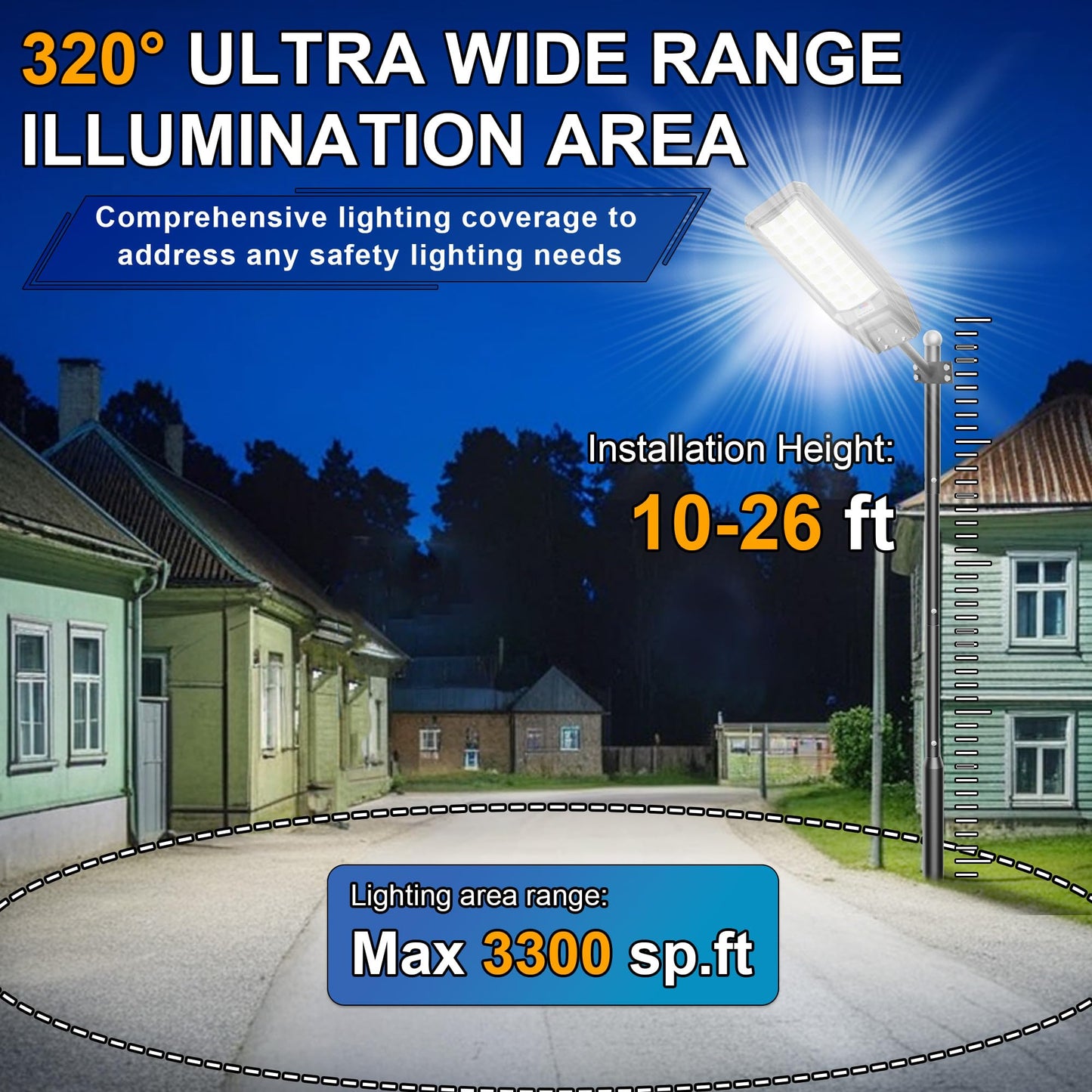 Vzyhik 9500W Solar Street Light Outdoor Waterproof, 250000LM Large Commercial Light Solar Powered Dusk to Dawn LED Security Flood Lights with Remote/Motion Sensor, IP67 for Parking Lot/Garden/Yard