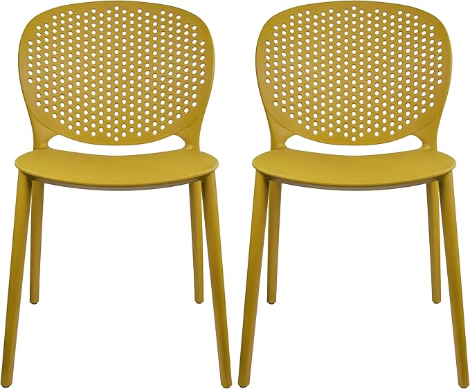 2xhome Set of 2 Patio Dining Chairs | Modern Stackable Outdoor Pool Side Chair | Weather Resistant Plastic for Yard, Porch, Balcony, Kitchen, Yellow