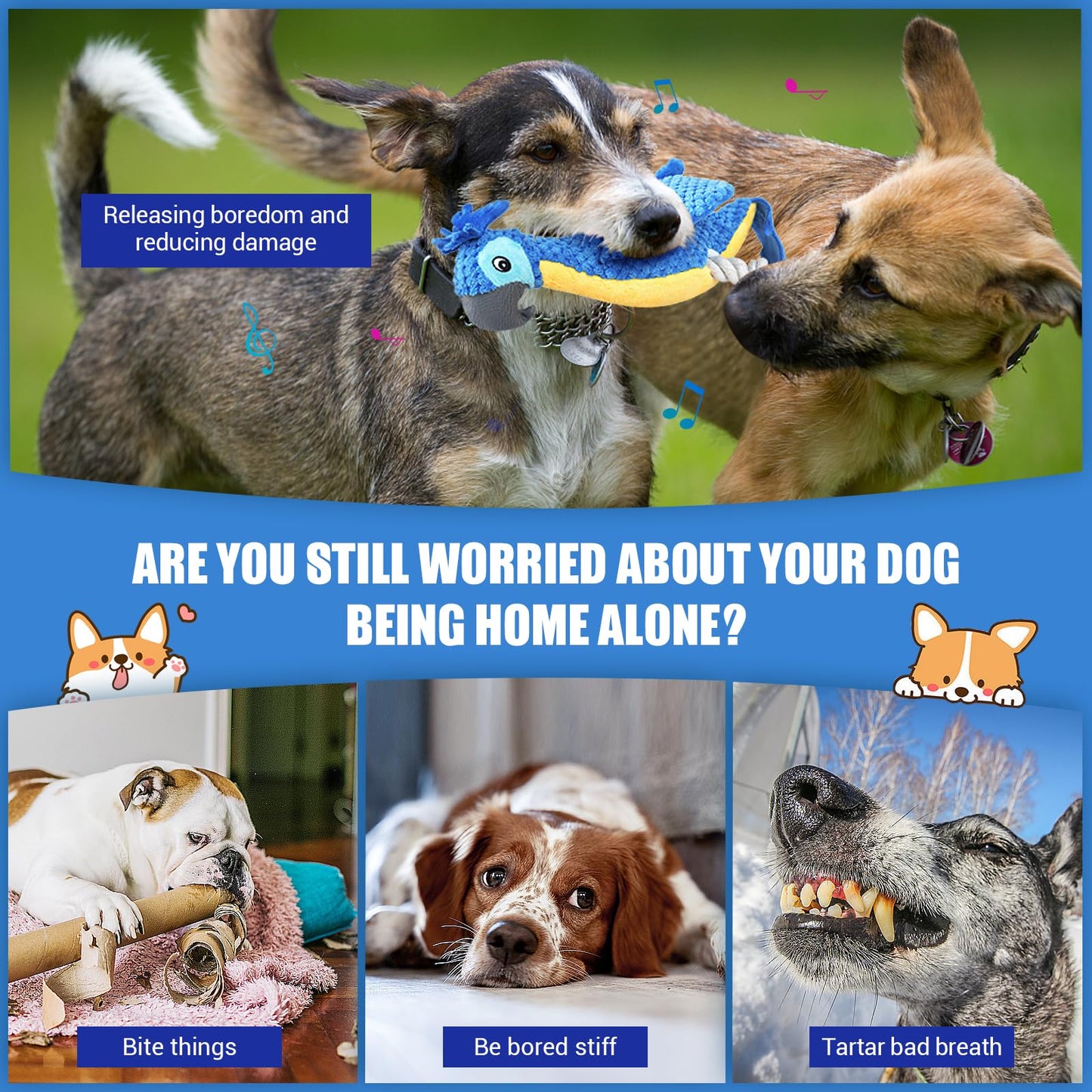 ROSAUI Dog Toys, Plush Squeaky Cockatoo Dog Toy - Interactive and Dental Cleaning Pet Chew Toy for All Breed Sizes Dog
