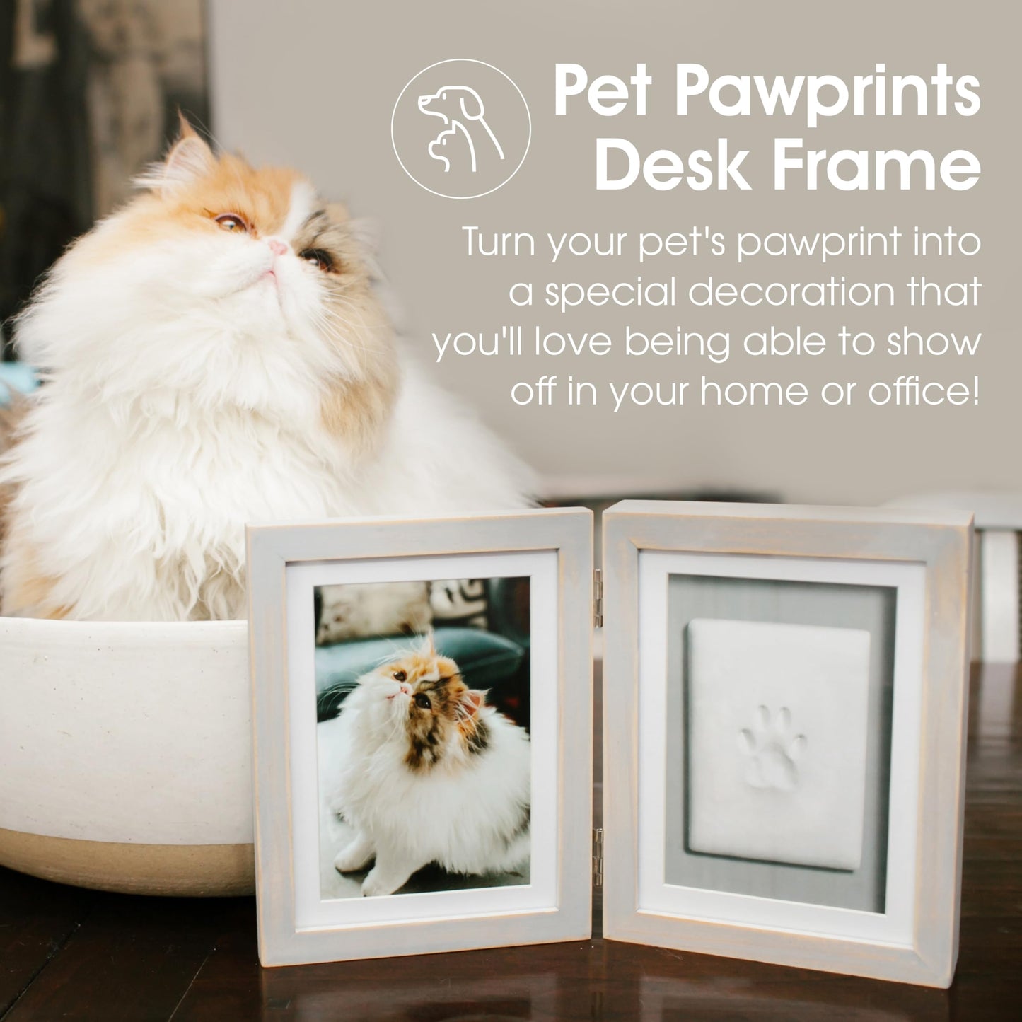 Pearhead Pet Paw Print Photo Frame with Clay Imprint Kit - Wooden Photo Frame, DIY No-Mess Pawprint Keepsake, Perfect for Cats & Dogs, Ideal Memorial and Home Decor Gift, Distressed Gray