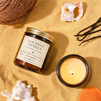 Coconut Vanilla Candle, 9 oz Soy Coconut Wax Scented Candle for Home, Vanilla Coconut Aromatherapy Candle, Clean Burning Jar Candle for Bedroom Bathroom Spa, Candle Gifts for Women Men