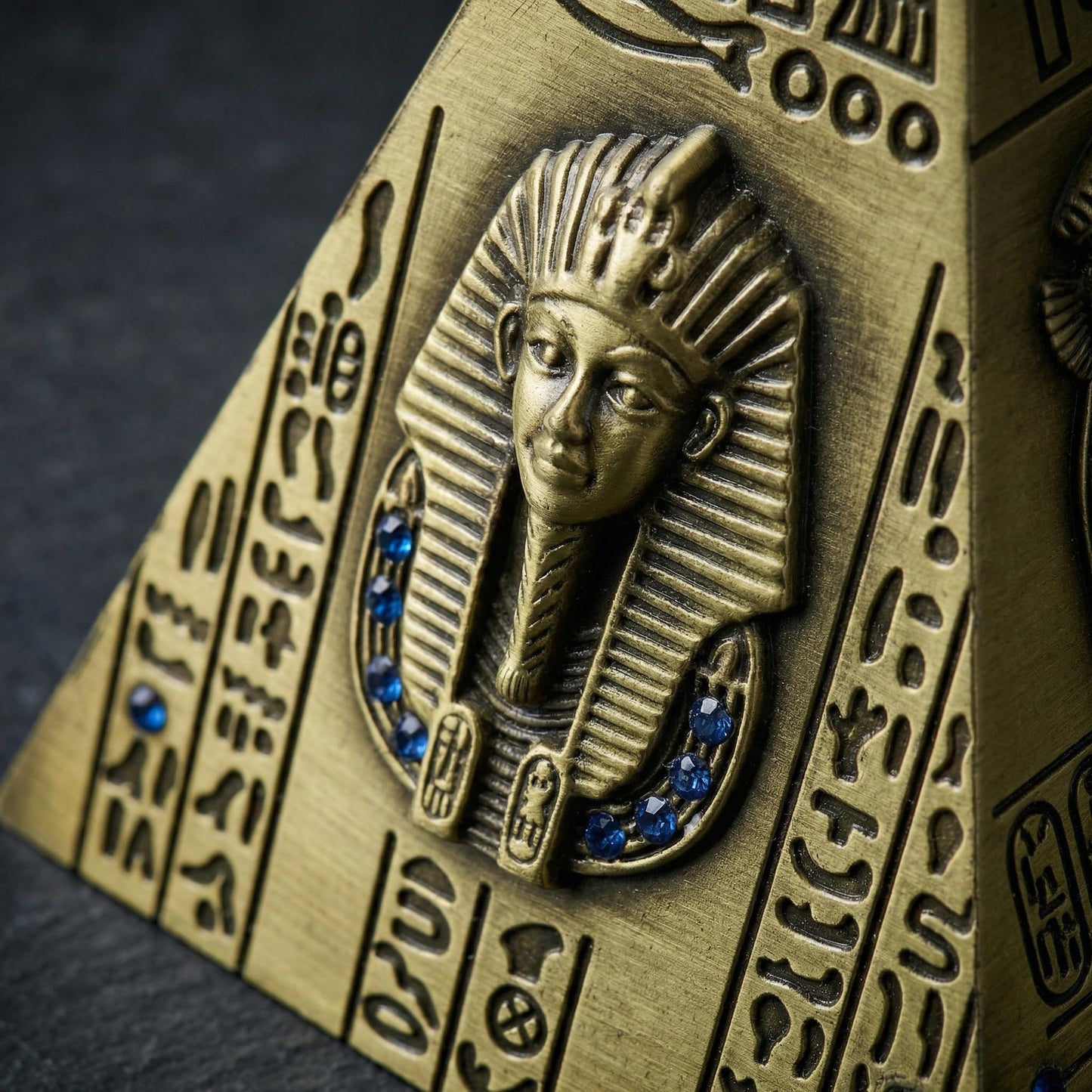 DECHOUS Egyptian Decor Pyramid Statue - Small Metal Ancient Egypt Meditation Pyramid Ornament Gifts for Souvenirs Home Office Building Model, 8.7 Inch