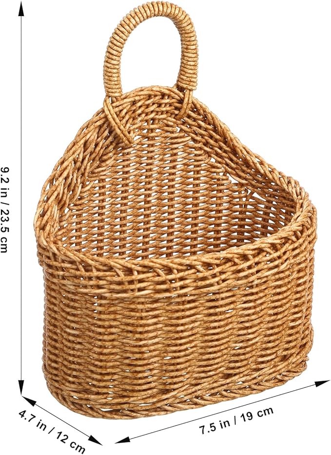 Woven Hanging Storage Basket for Kitchen 9.64X7.48X3.93In Rattan Wall Basket